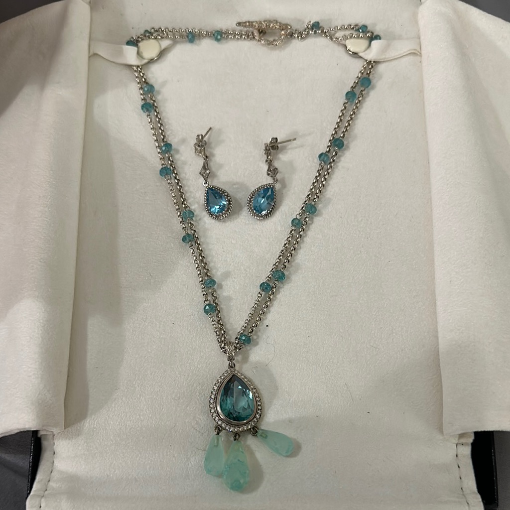 Lee Michaels Elegant Silver And Blue Topaz Jewelry Set